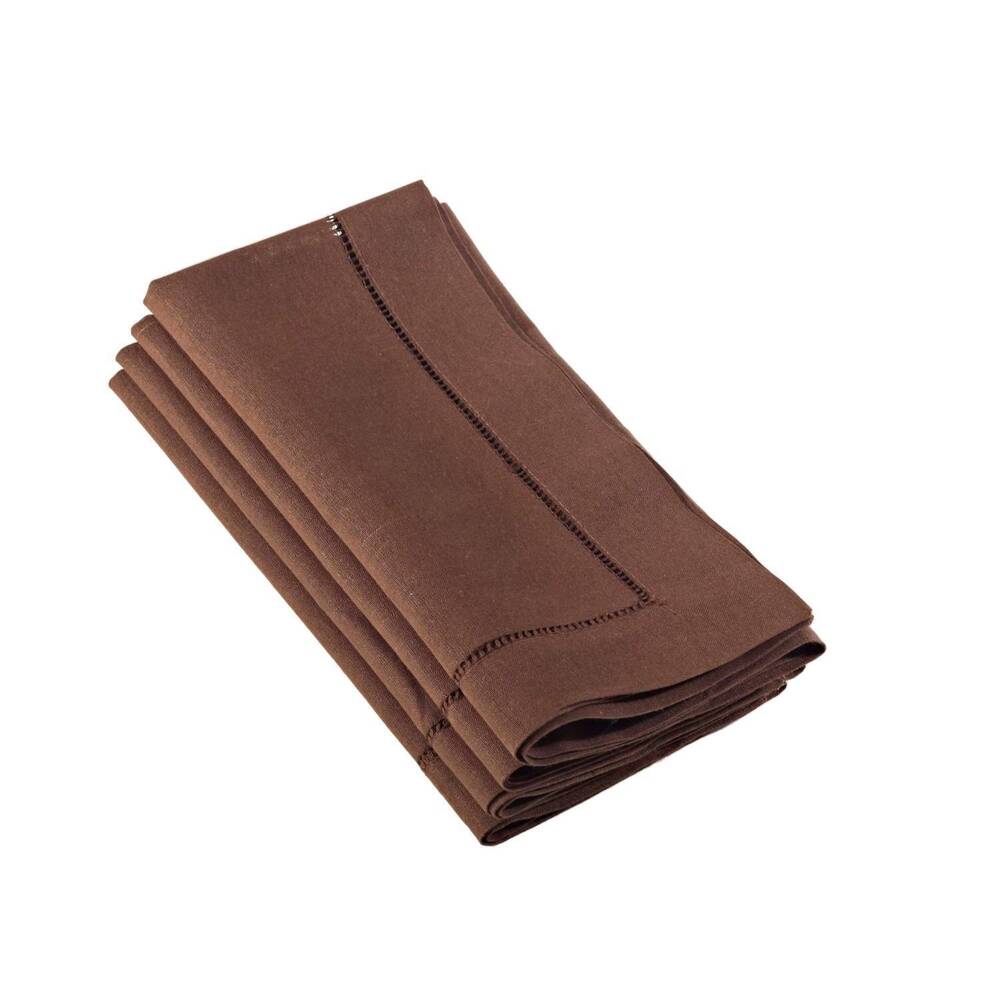 NEW SARO LIFESTYLE hemstitched dinner napkin - set of 4 in chocolate